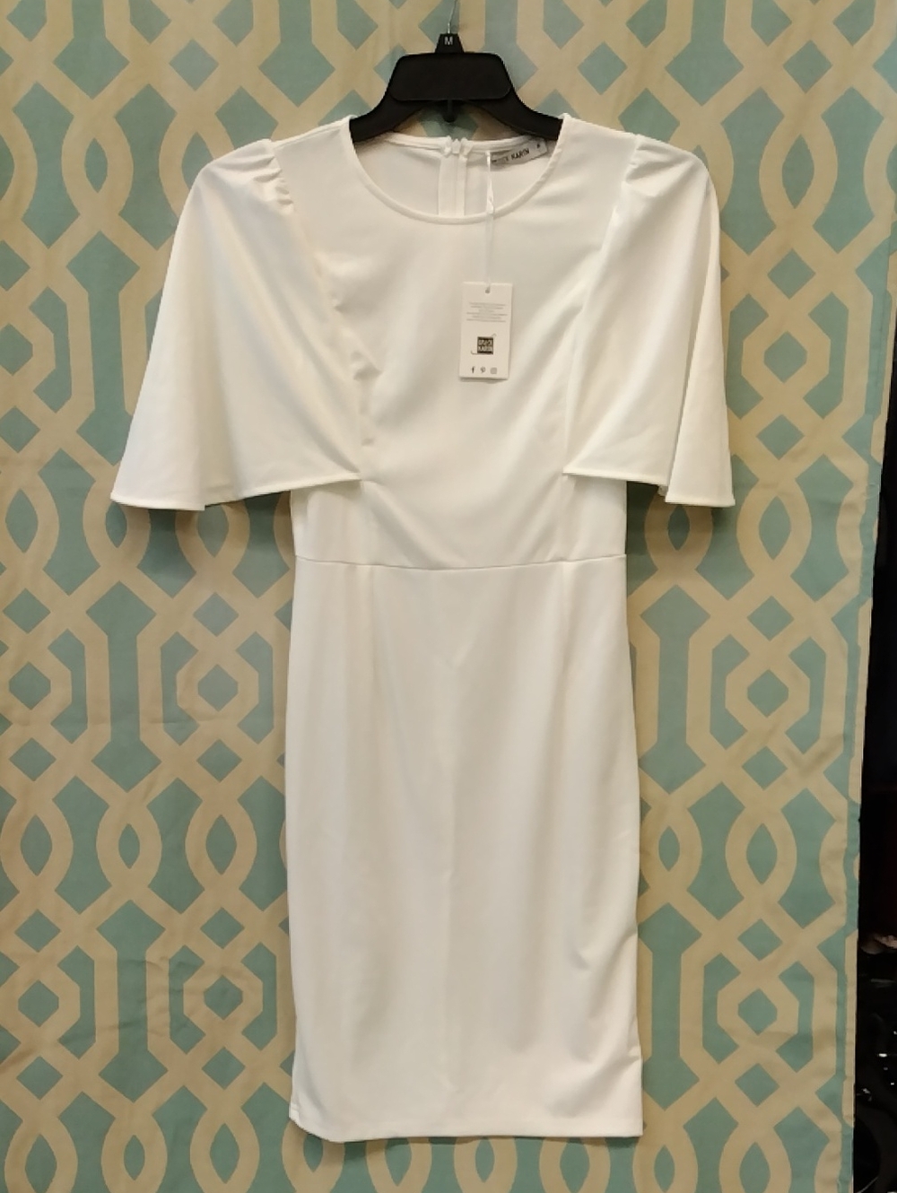 Grace Karin White Midi Dress with Cape Sleeves and Crew Neckline